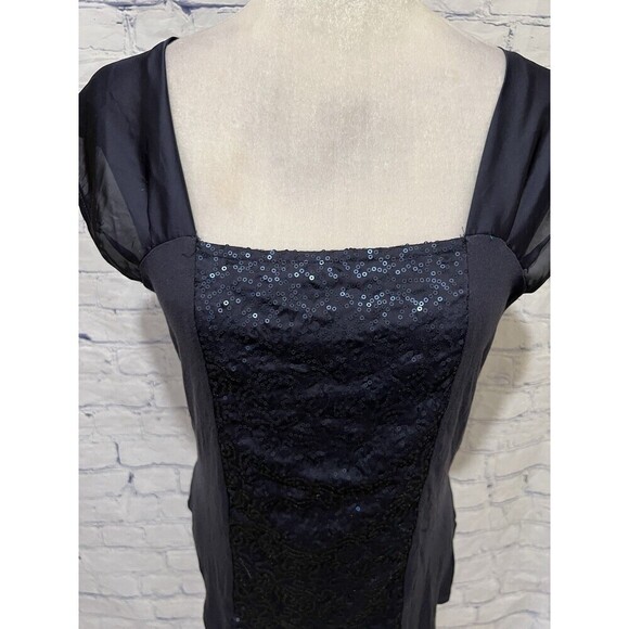Cynthia Rowley Womens Blouse Sleeveless Sequin Square Neck Navy Blue size Large - Picture 2 of 6